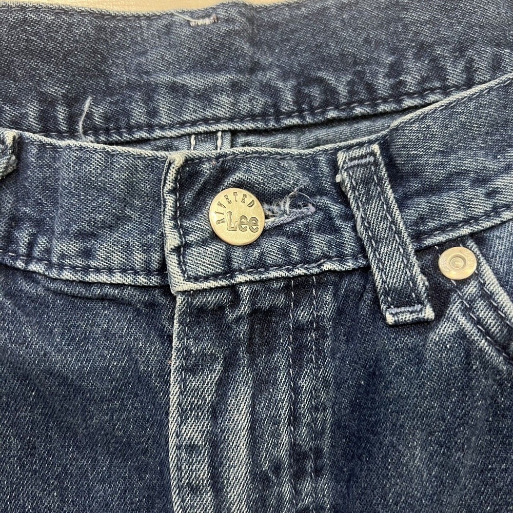 Vintage Lee Riveted Baggy Jeans Womens 14 Blue Mom Jeans High Waist USA MADE - Picture 3 of 14